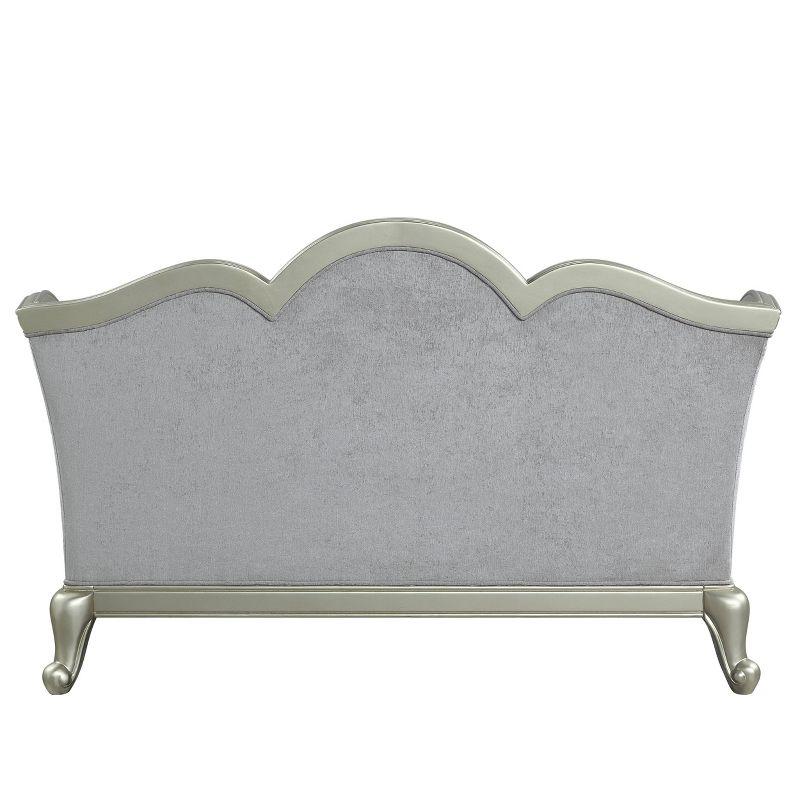 66" Qunsia Sofa Light Gray Linen & Champagne Finish - Acme Furniture: Leather Upholstery, Wood Frame, No Assembly Required