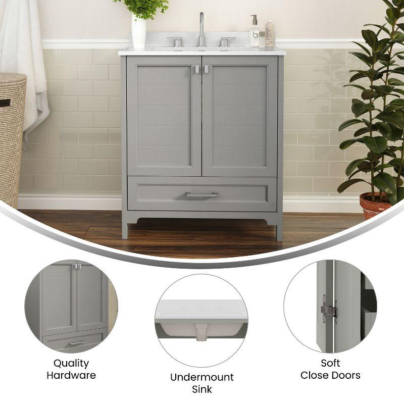 Flash Furniture 30 Inch Bathroom Vanity with Undermount Sink, Cabinet, and Drawer in Gray