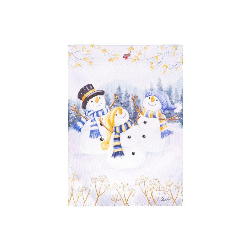 Winter Snowmen Trio White Suede Garden Flag 12 x 18 Inches