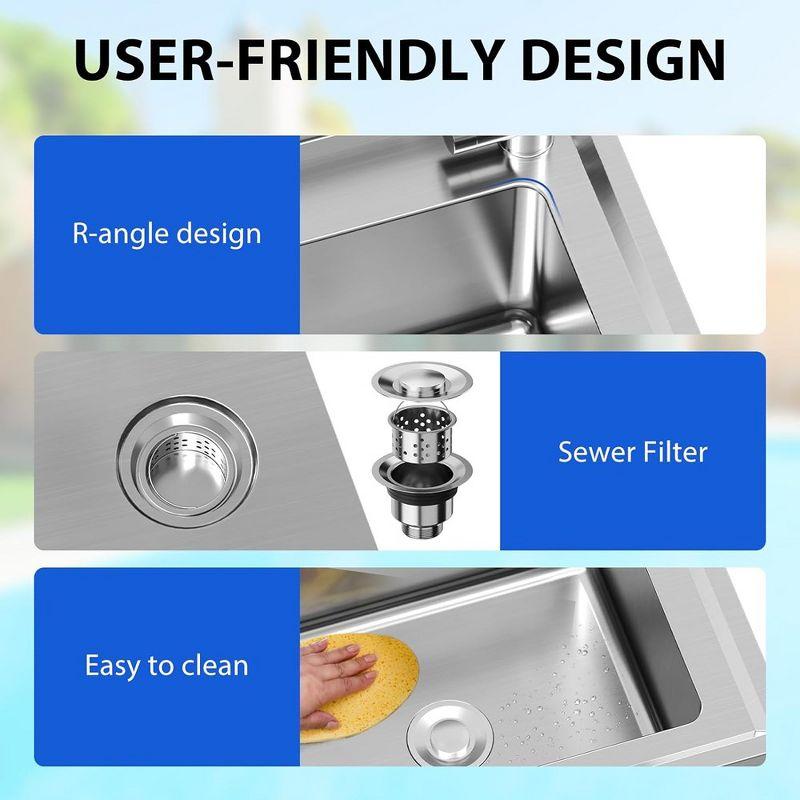 Stainless Steel Single Bowl Kitchen Prep and Utility Sink With Worktop Faucet 39x20x37 inch