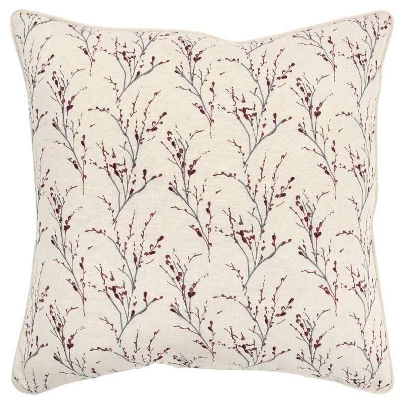 20" Square Embroidered Floral Cotton Throw Pillow