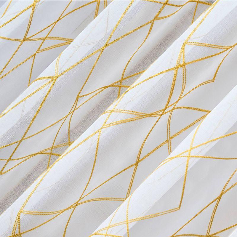 50"x84" No. 918 Light Filtering Abstract Geometric Embroidery Rod Pocket Curtain Panel Gold: Modern Window Decor