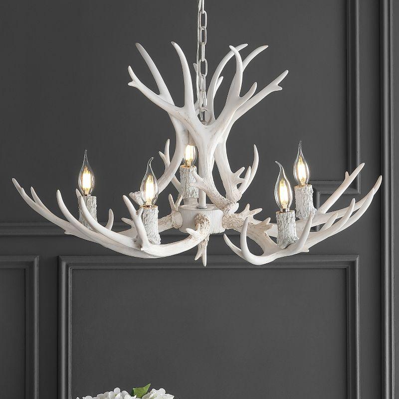 Eldora 30" White Adjustable Resin Antler 5-Light LED Chandelier