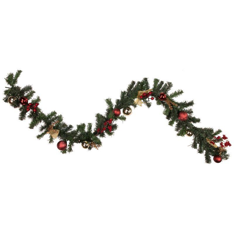 Pre-Lit Burgundy and Gold Pine Christmas Garland with LED Lights