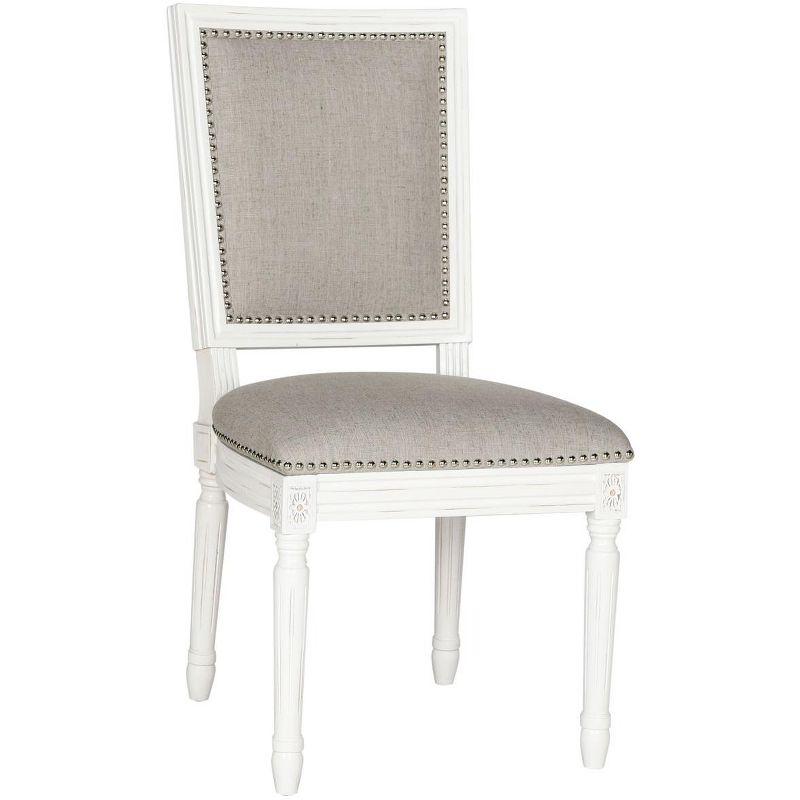Buchanan 19H French Brasserie Linen Rectangle Side Chair Silver Nail Heads (Set Of 2) - Light Grey/Cream - Safavieh