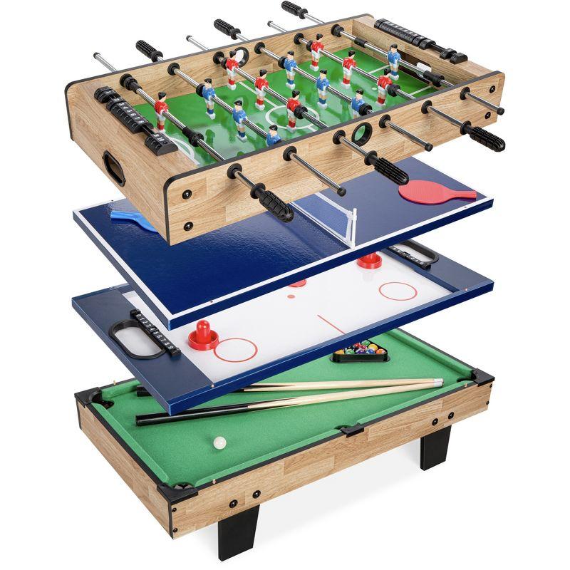 Natural 4-in-1 Multi Game Table with Foosball, Air Hockey, Ping Pong, and Pool