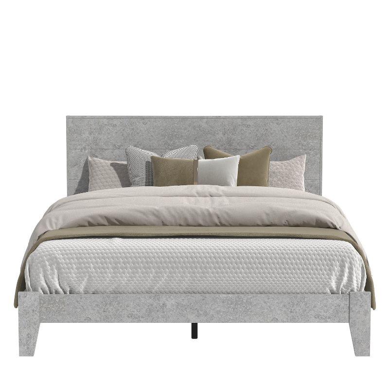 Galano Layton Wood Frame Queen Platform Bed with Headboard in Knotty Oak, Dusty Gray Oak, White, Black, Oslo Oak, Concrete Gray