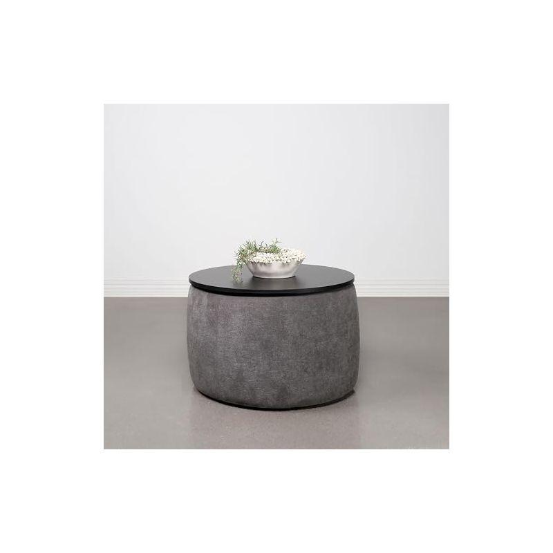 Coaster Home Furnishings Tesoro Upholstered Round Lift Top Storage Ottoman Grey and Black