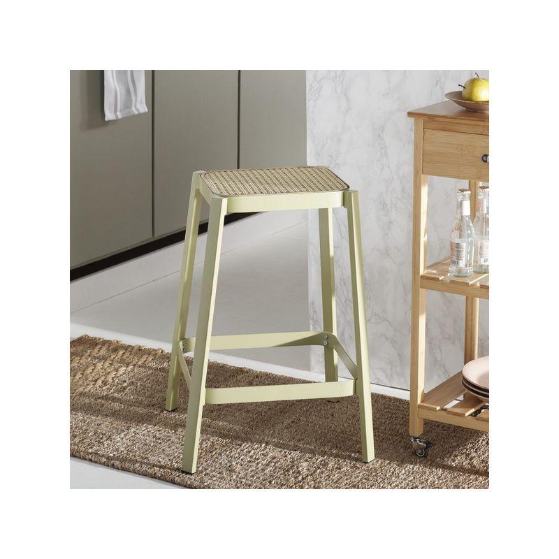 Palmyra Green and Natural Wood Metal Counter Stool