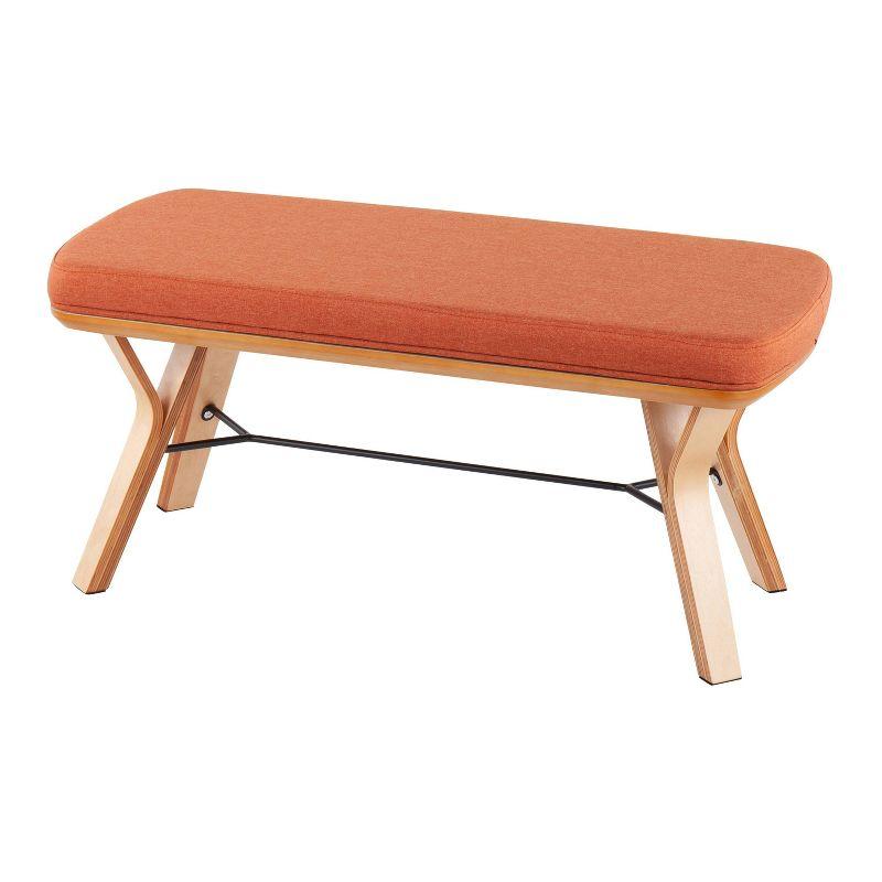 LumiSource 42" Folia Bench Polyester/Wood Natural/Orange: Entryway Seating, Removable Cushions, Seats 2