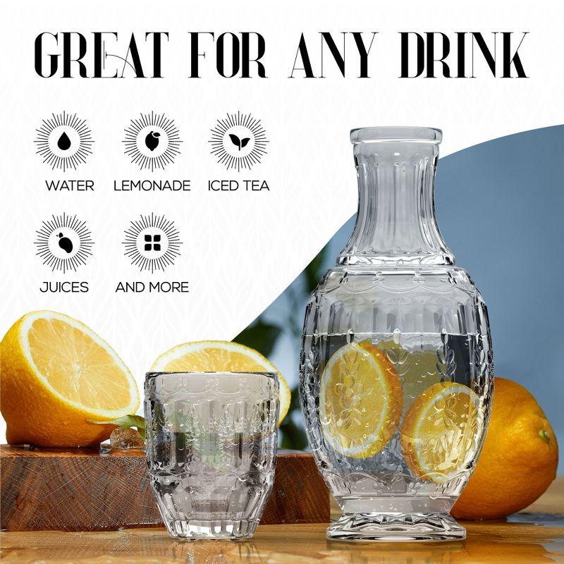 Elle Décor Vintage Night Bedside 33 oz. Water Carafe With Tumbler, 2-Piece Set,Clear