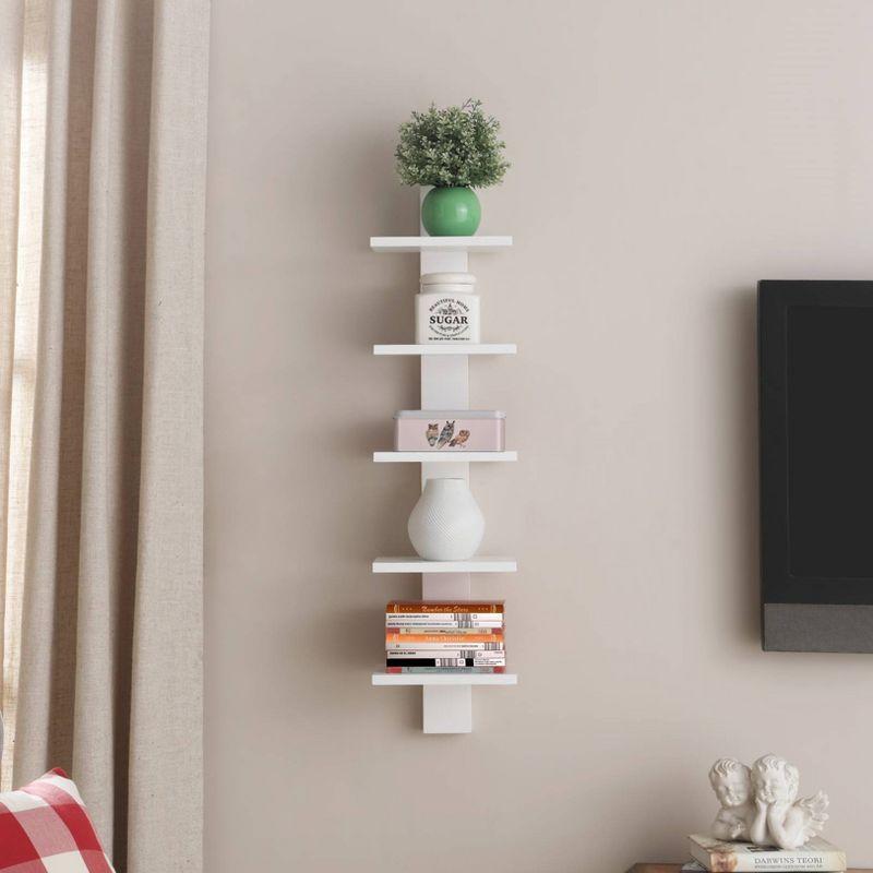 Elegant Spine Wall Bookshelf in White Wood - Space-Saving Design