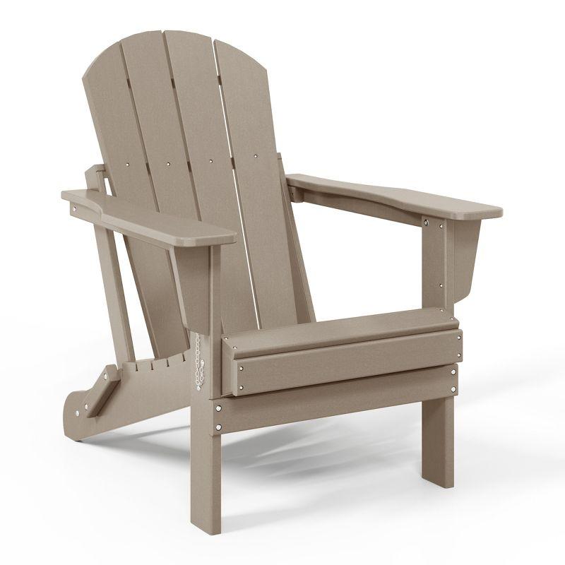 WestinTrends Malibu HDPE Outdoor Patio Folding Poly Adirondack Chair, Weathered Wood