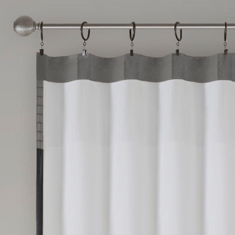 Black and Gray Faux Silk Pintuck Curtain Panel