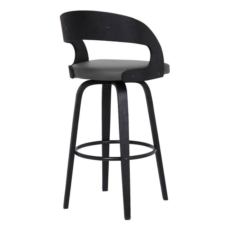 Gray Faux Leather and Black Wood Swivel Barstool