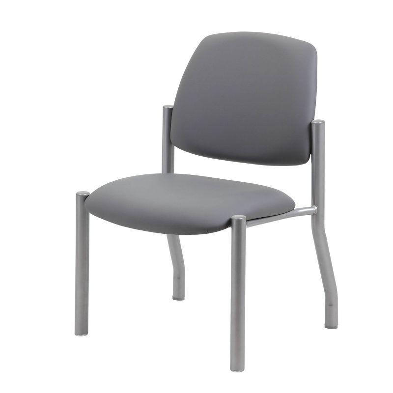 Armless Guest Chair Gray - Boss Office Products: Sturdy Mid Back, Antimicrobial Vinyl, 300 lbs Capacity