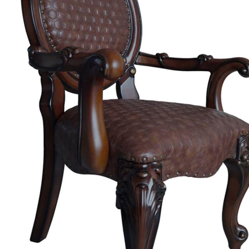 Elegant Faux Leather 25" Brown Wood Upholstered Arm Chair