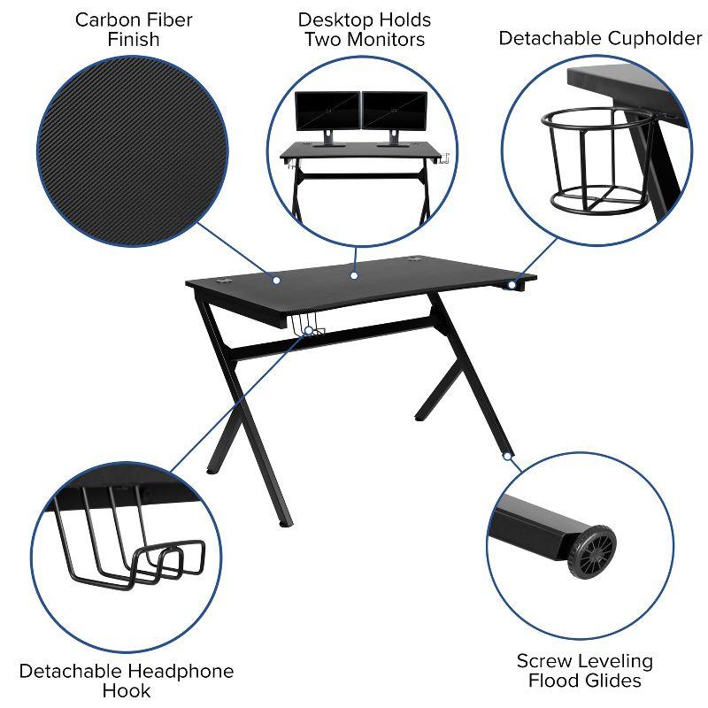 Black Carbon Fiber Gaming Desk with Red Reclining Chair Set