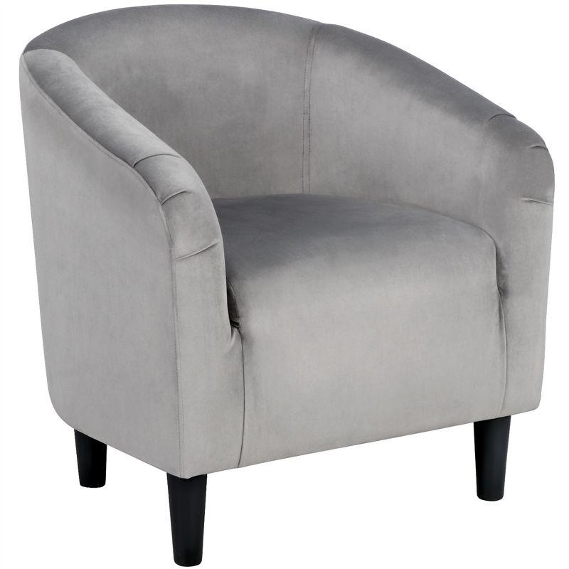 Gray Velvet Barrel Accent Chair with Manufactured Wood Frame