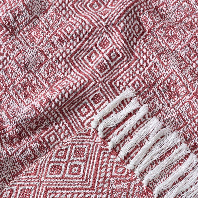 Chanasya Multi Diamond Cotton Throw Blanket With Tassels - (50x65 Inches) Rust