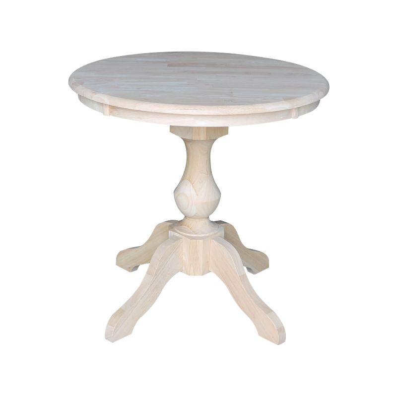 Elegant 30" Round Unfinished Rubberwood Pedestal Dining Table