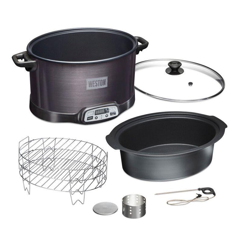 Weston 2in1 Indoor Smoker & Slow Cooker 03-2500-W: 6 Qt Programmable Crock Pot, Dishwasher-Safe, Automatic Probe