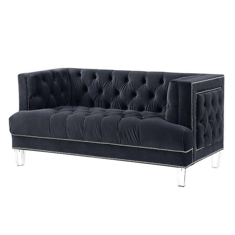 64" Ansario Sofa Charcoal Velvet - Acme Furniture: Acrylic Legs, Includes 2 Accent Pillows