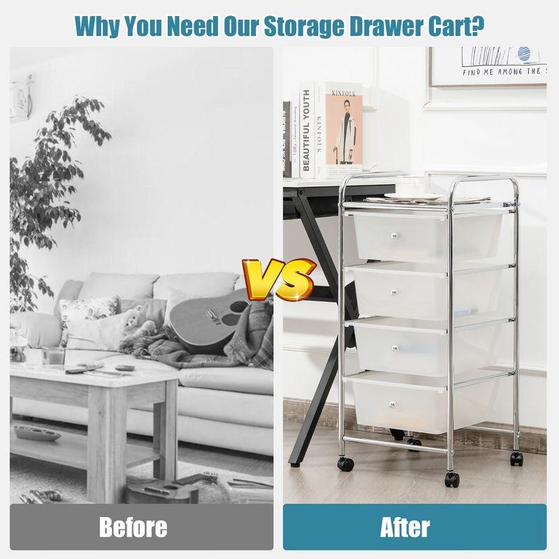 Clear 4-Drawer Rolling Storage Cart with Steel Frame