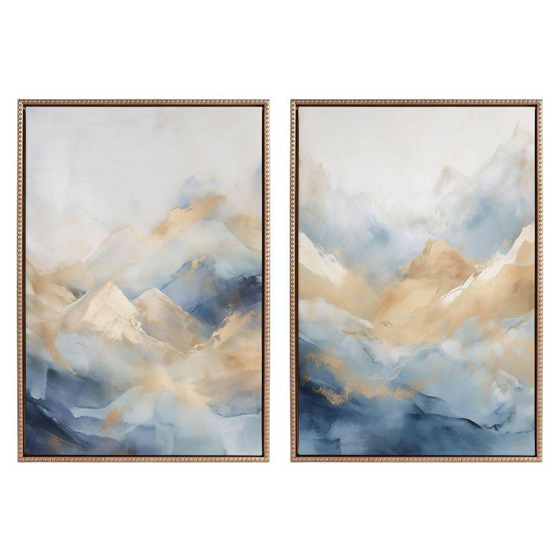 Sylvie Beaded Blue Mountains Abstract Canvas Art Set with Gold Frame