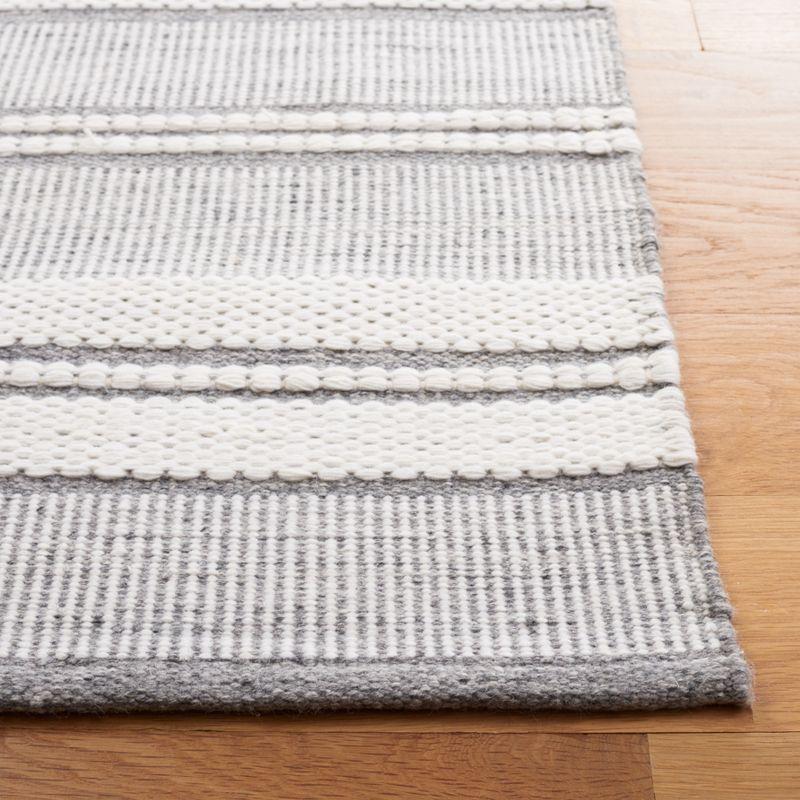 Ivory and Grey 6' x 9' Flatweave Striped Wool Rug