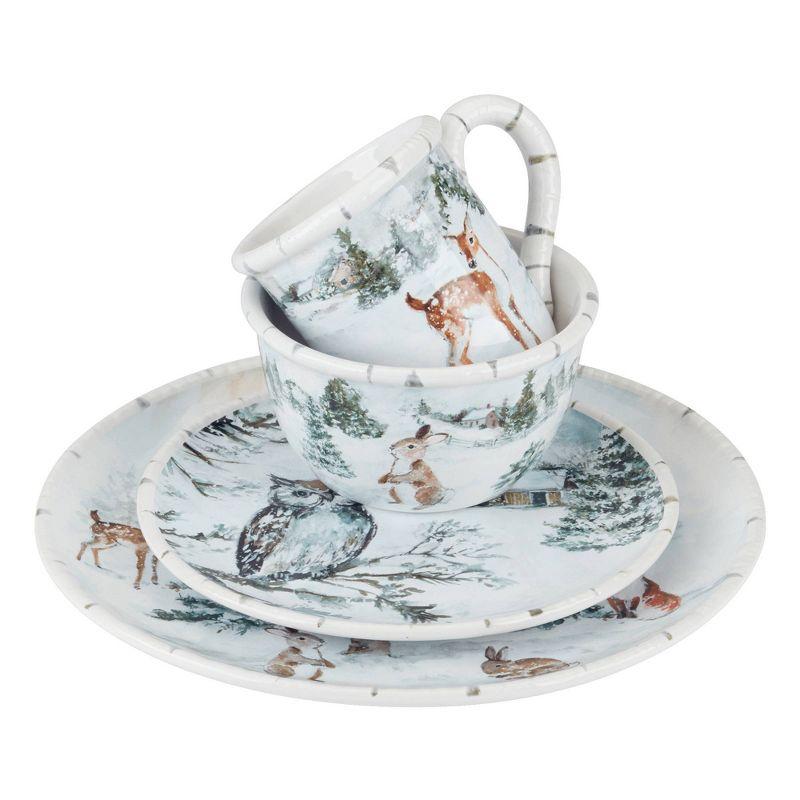 Winter's Frost 16pc Ceramic Dinnerware Set 4 Dinner 4 Dessert Plates 4 Mugs 4 Ice Cream Bowls