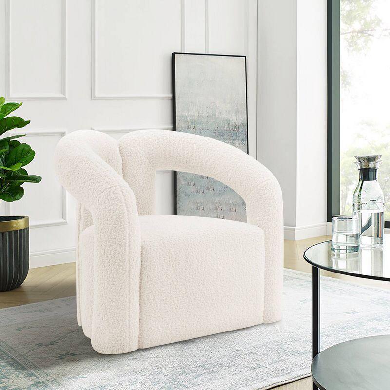 Darian Modern Boucle Upholstered Accent Chair Cream - Manhattan Comfort: Pine Wood Frame, High-Density Foam