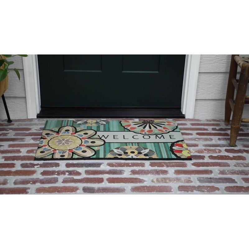 1'6"x2'6" 'Welcome' Playful Medallion Doorscapes Mat - Mohawk: Outdoor Stain-Resistant Floral Door Mat, Recycled Rubber