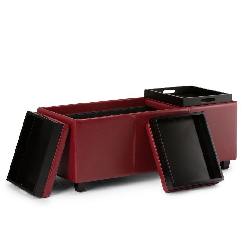 Simpli Home Avalon 42"W Upholstered Storage Ottoman with 3 Flip-Over Serving Trays