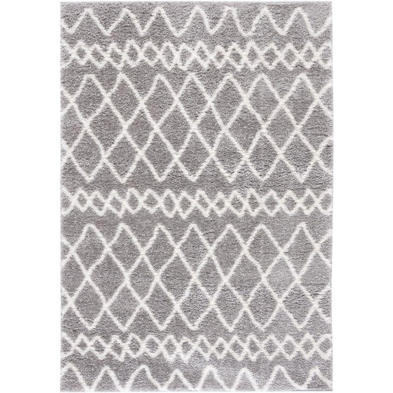 Gray and White Geometric Shag Area Rug, 5' x 7'