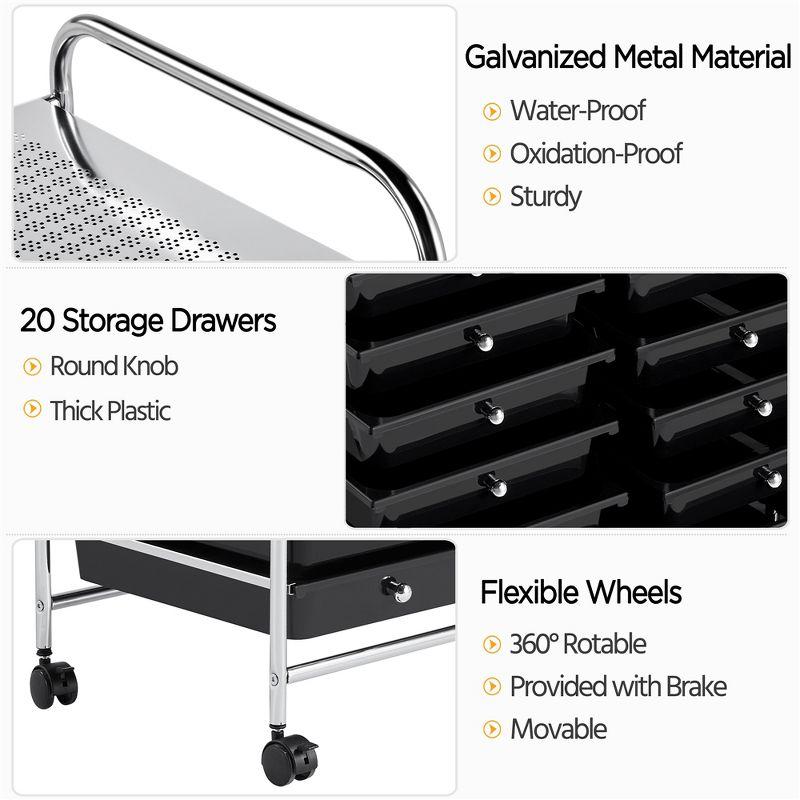 Yaheetech Drawers Rolling Storage Cart Mobile Storage Bin Trolley