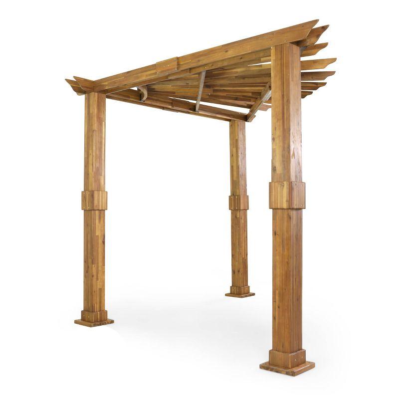 Dilan Outdoor Acacia Wood Triangle Pergola - Teak/Black - Christopher Knight Home: Weather-Resistant Corner Shade Structure