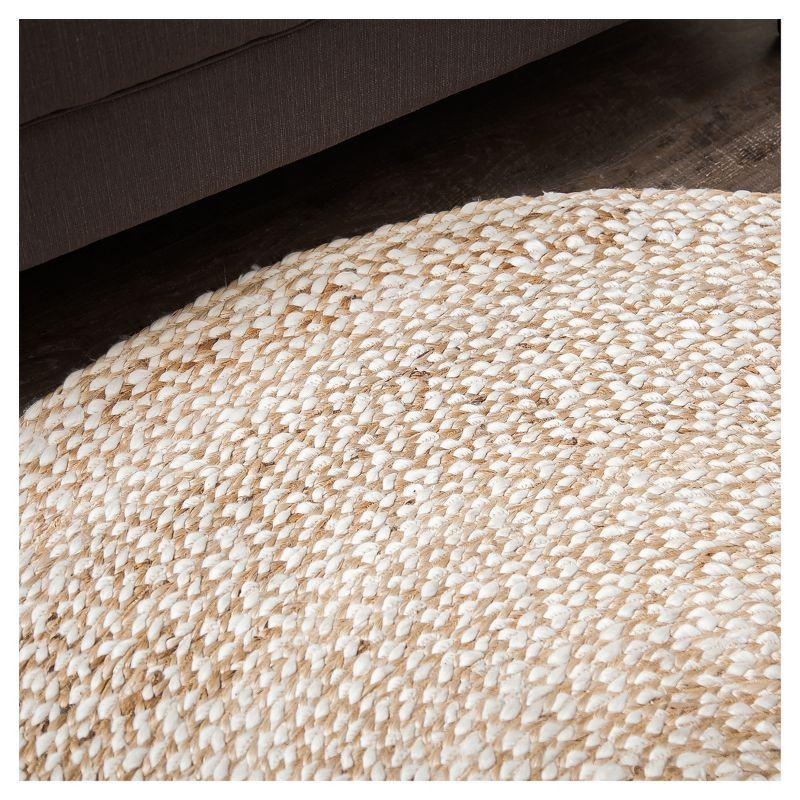 Light Tan Shapes Braided Round Area Rug 8' - Anji Mountain: Jute & Polyester, Fair Trade Certified, Modern Flat Pile