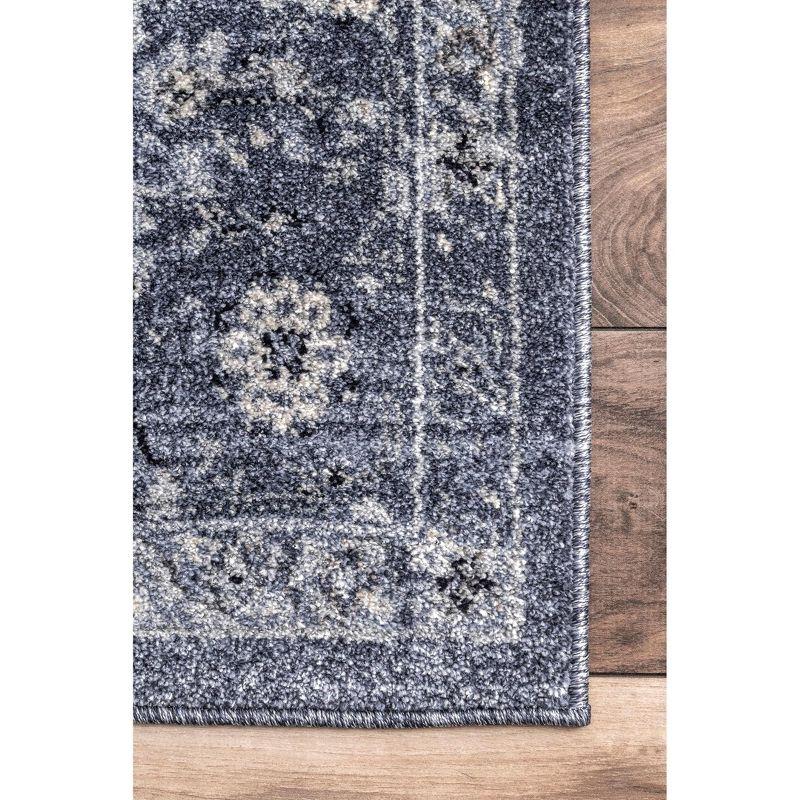 Reversible Floral Blue Synthetic 5' x 8' Easy-Care Area Rug