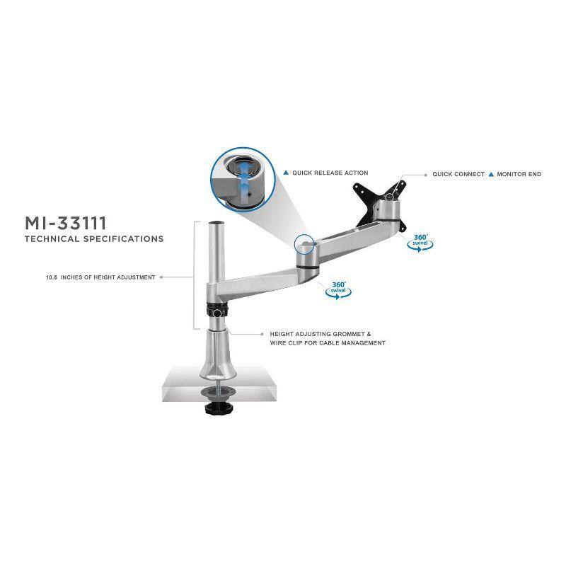 Silver Single Dual-Segment Monitor Desk Mount with Full Motion Arm