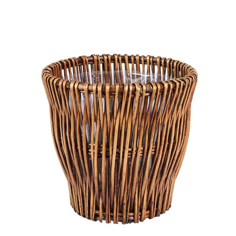 Small Brown Handwoven Willow Waste Basket with Removable Liner