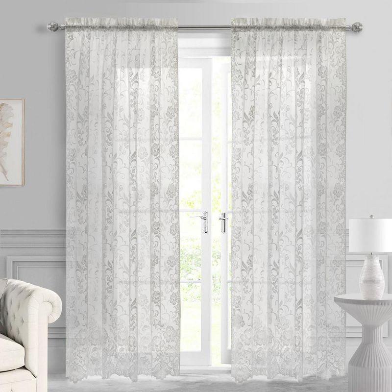 Habitat Limoges Sheer Rod Pocket Timeless and Naturalistic Floral Designs Curtain Panel 55" x 84" White