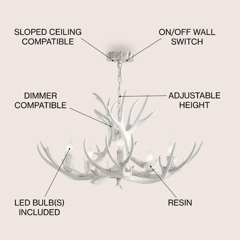 JONATHAN Y Eldora 30" Adjustable Resin Antler 5-Light LED Chandelier, White