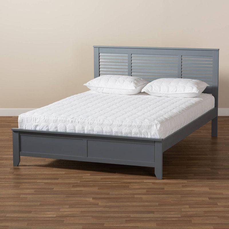 Gray Upholstered Wood Full Platform Bed with Headboard