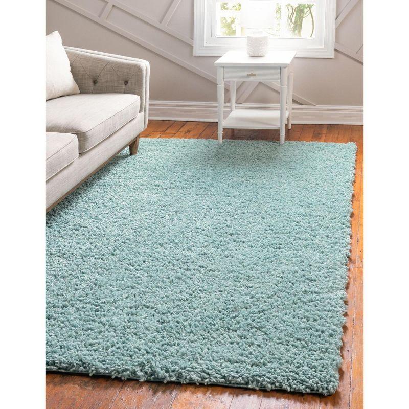 Aqua Blue Rectangular Shag Indoor Area Rug