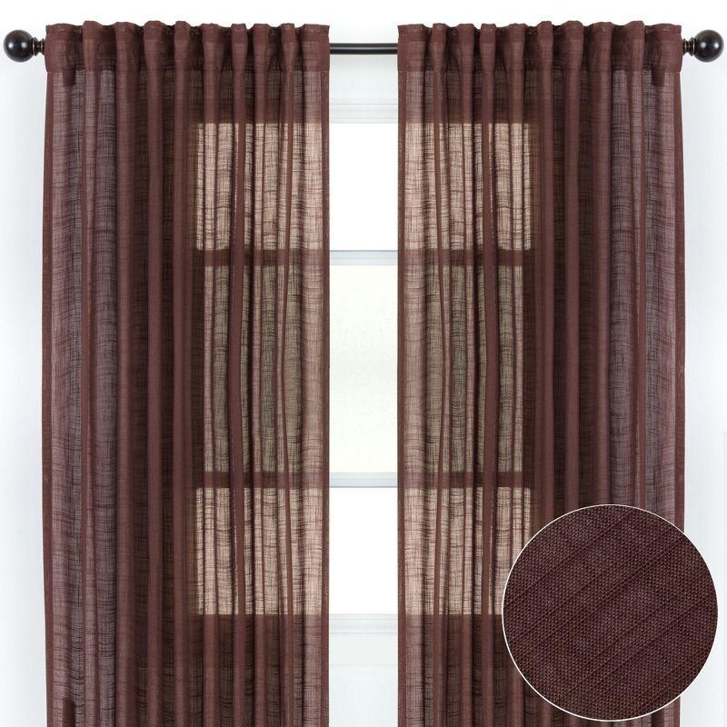 Chanasya 2pk Textured Crosshatch Semi Sheer Window Curtain Panels - Set of 2 - 52 x 63 Inches Long - Brown