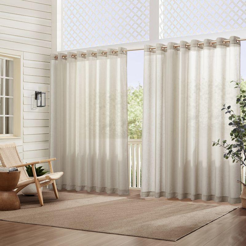 Carmen Sheer Extra Wide Indoor/Outdoor Single Window Curtain for Patio, Porch, Cabana - 114x84 - Natural - Elrene Home Fashions