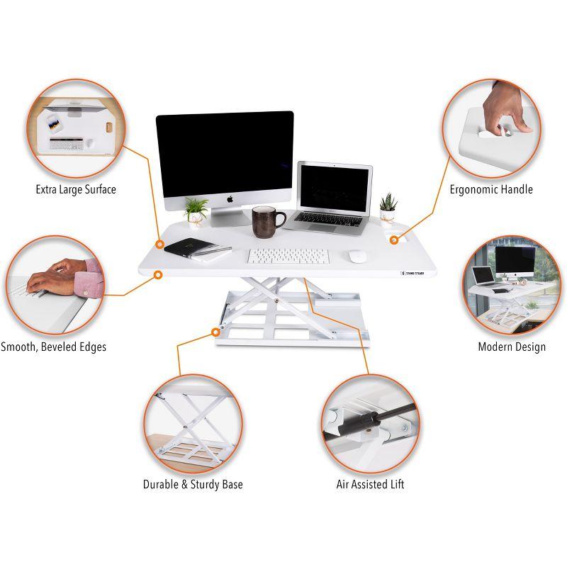 X-Elite Premier Corner Standing Desk Converter with Pneumatic Height Adjustment – White – Stand Steady