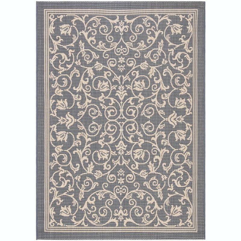 Gray Baroque Print Rectangular Synthetic Outdoor Rug