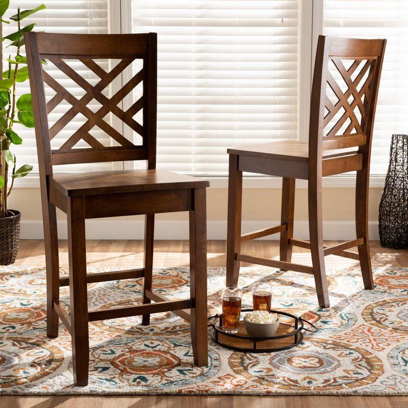 Walnut Brown Adjustable Wood Counter Stool Set, 2-Piece